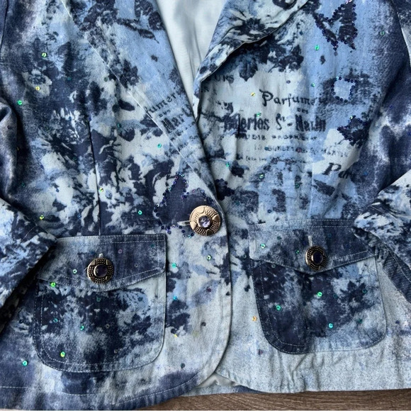 New Direction Sequins Tie  Dye Floral Pattern Blazer - Picture 6 of 14